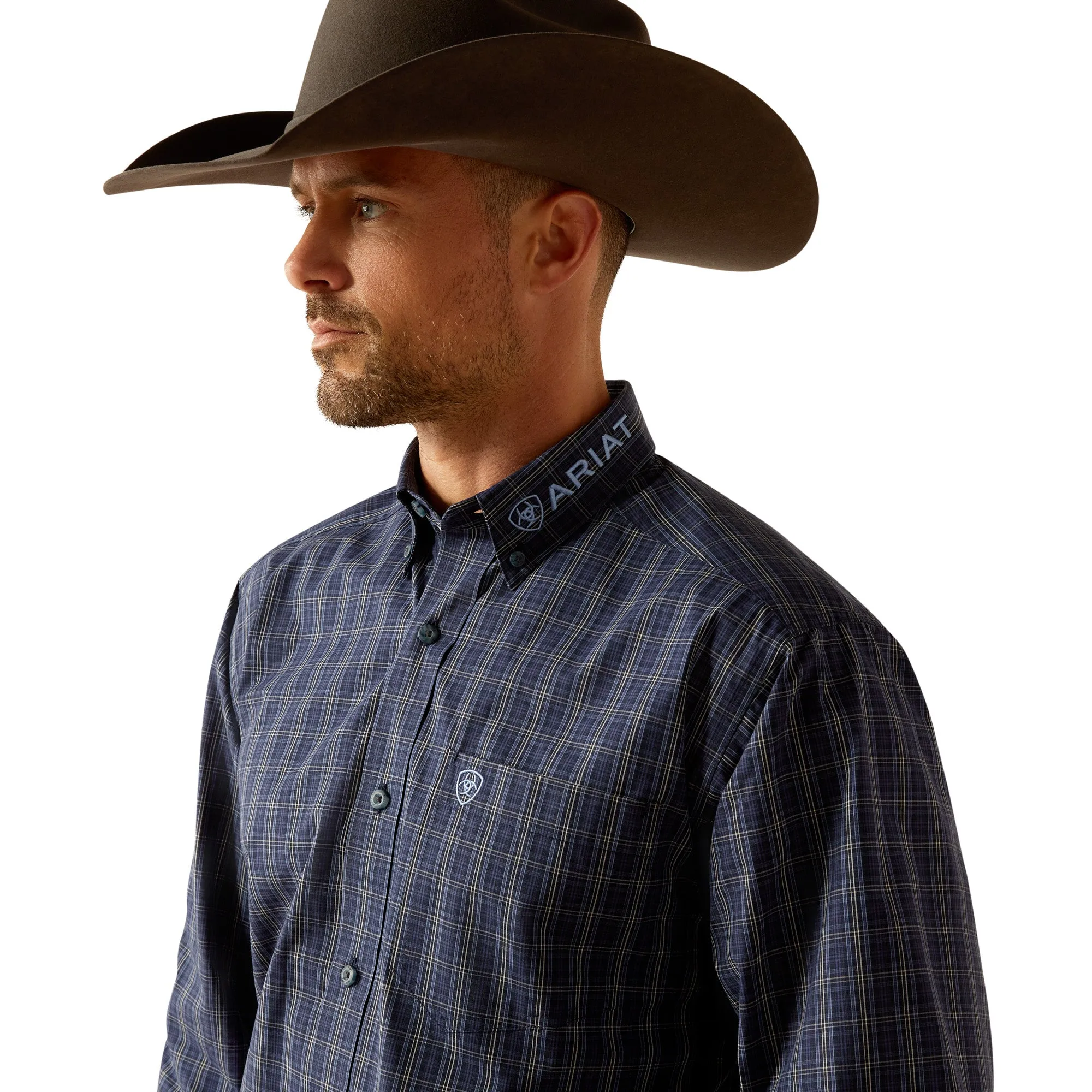 10052338 Ariat Men's Pro Series Team Kolt LS Shirt Navy Blue/Light Blue