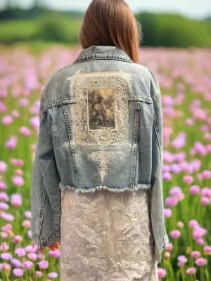 #5474 - Cropped light wash denim jacket