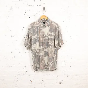 90s Short Sleeve Pattern Shirt - Purple/White - L