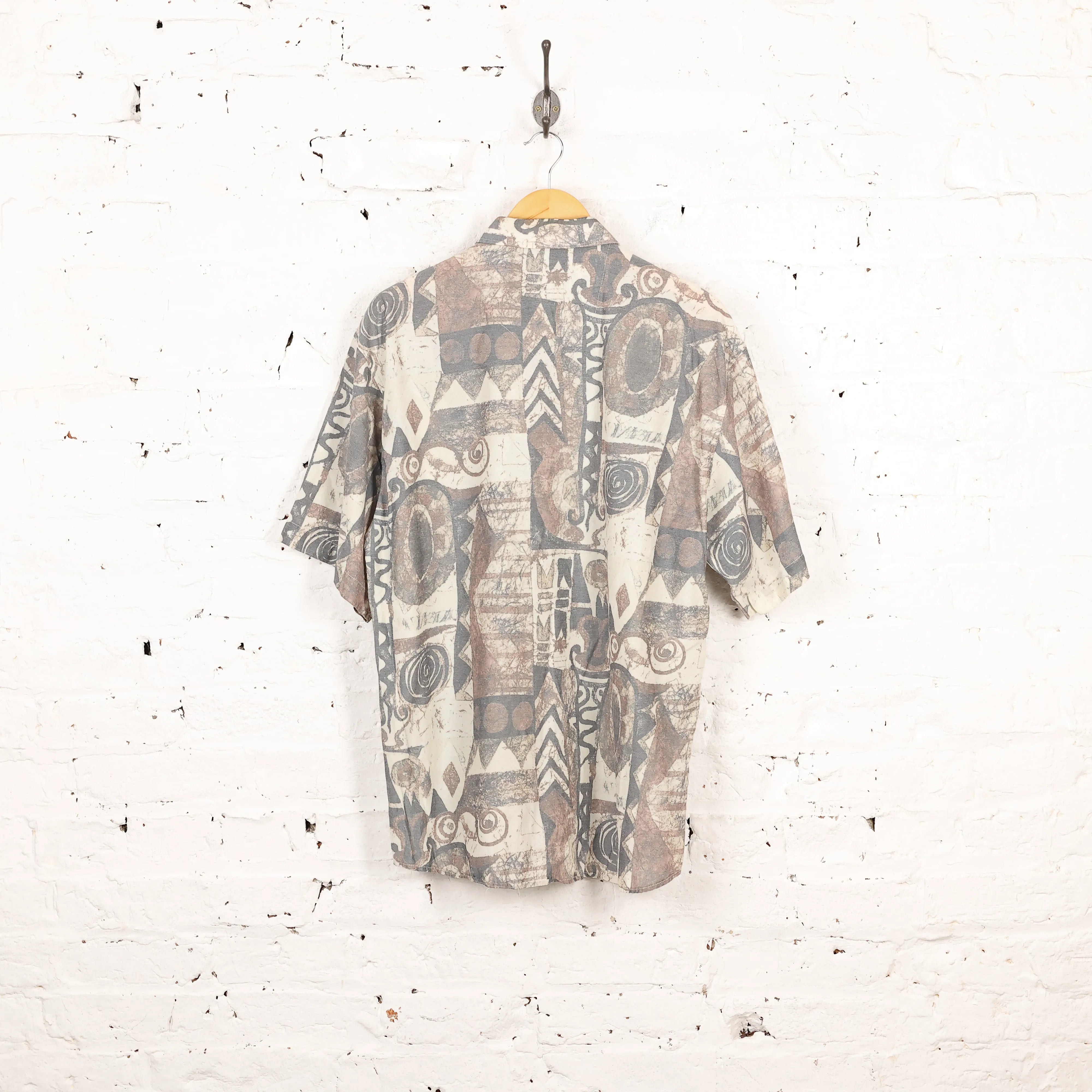 90s Short Sleeve Pattern Shirt - Purple/White - L