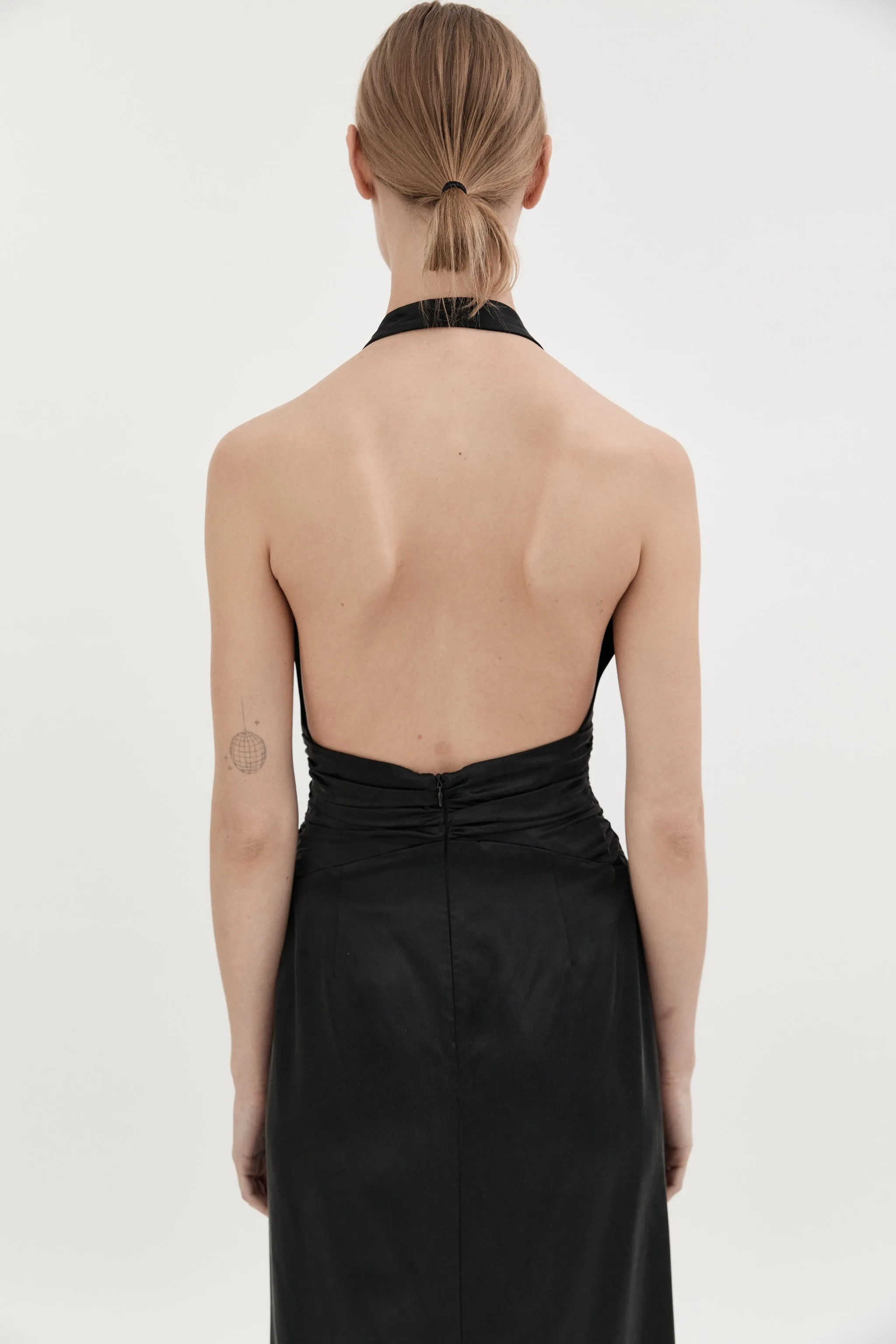 AGNES SILK HALTER GOWN - BLACK