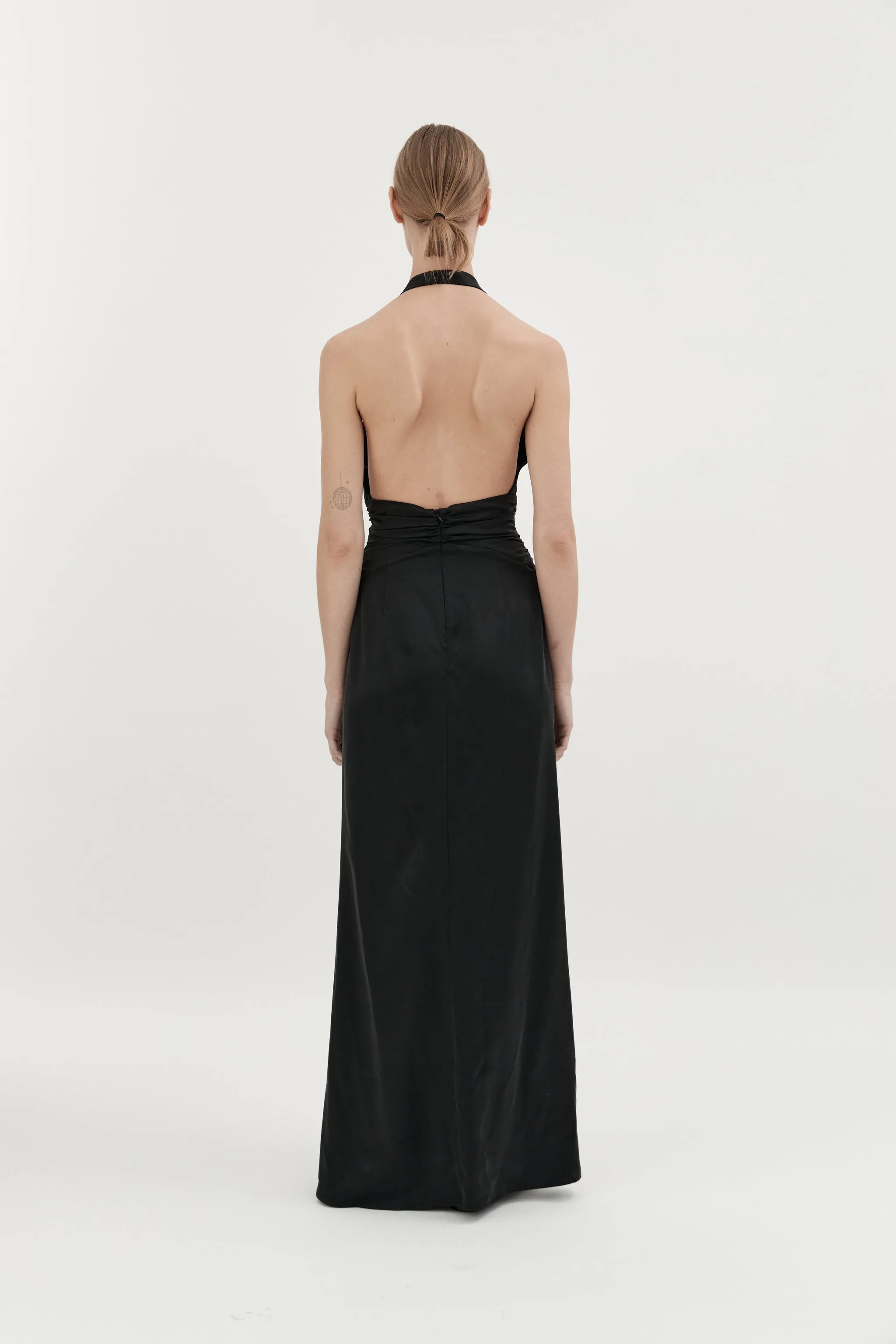 AGNES SILK HALTER GOWN - BLACK