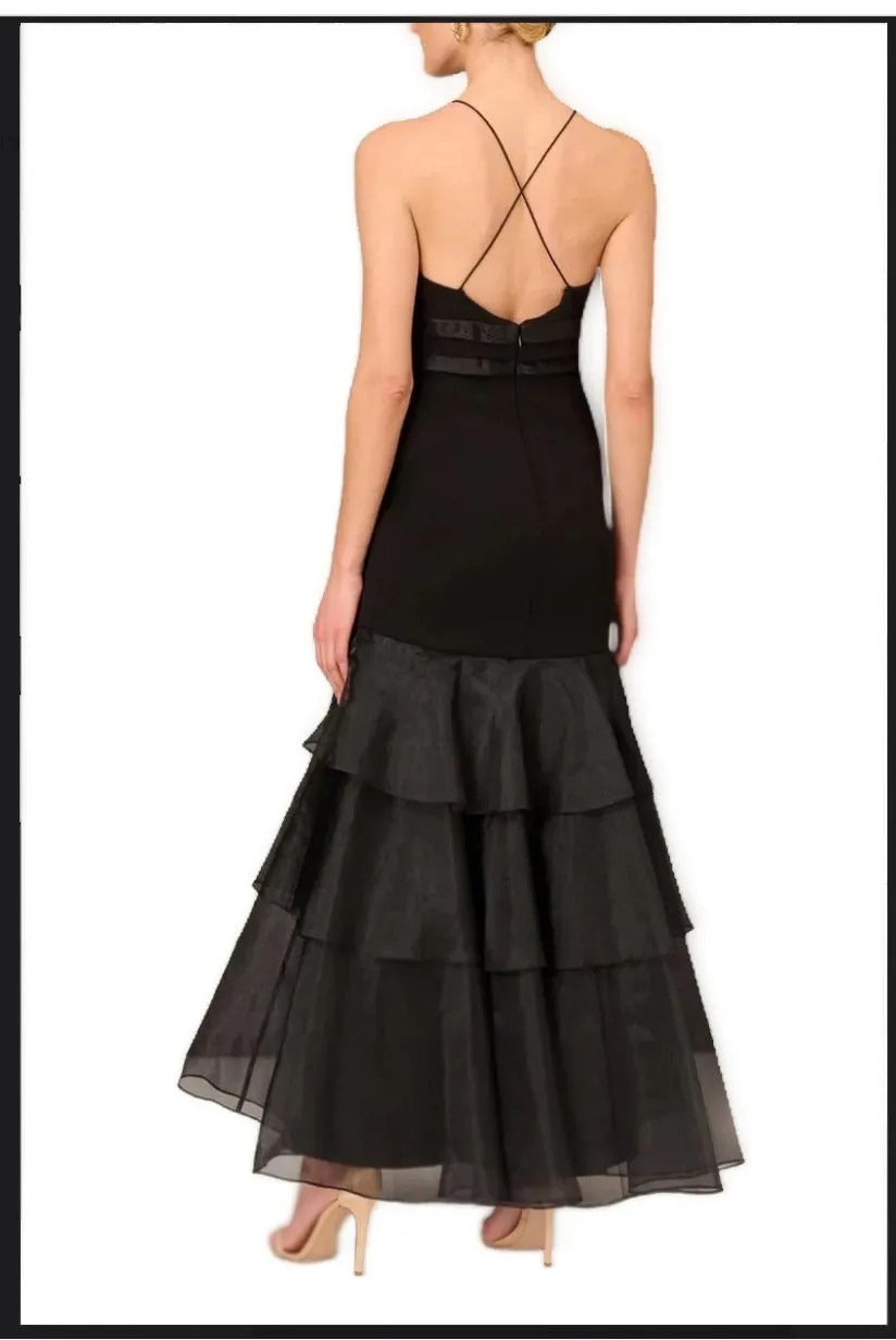 Aidan Mattox MD1E202177  Tiered Halter Trumpet Ruffled Long Dress