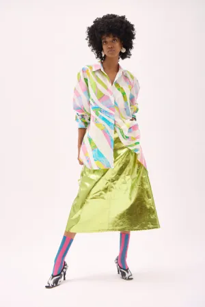 ALANA HIGH WAIST A-LINE SKIRT - NEON GREEN VEGAN LEATHER