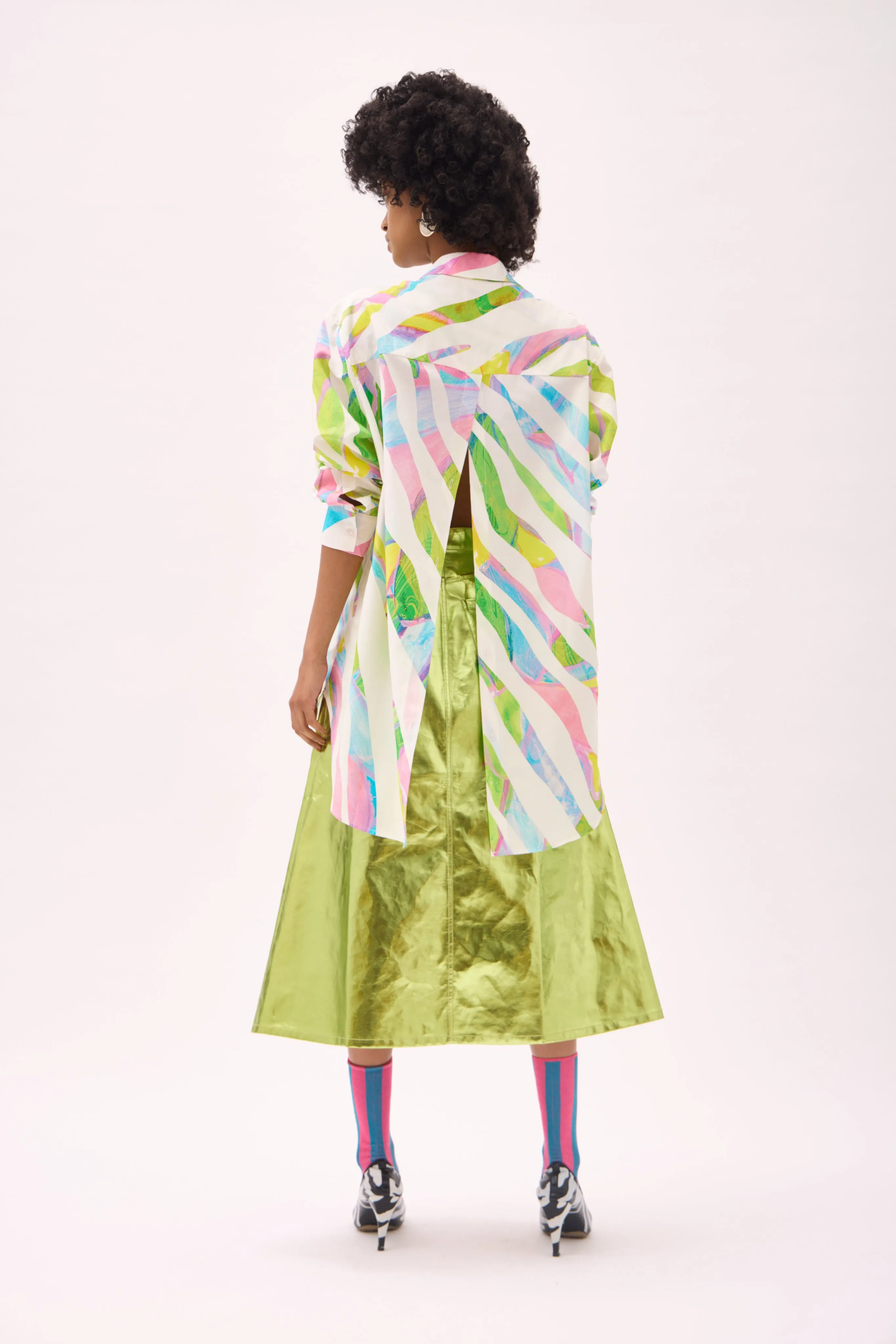 ALANA HIGH WAIST A-LINE SKIRT - NEON GREEN VEGAN LEATHER