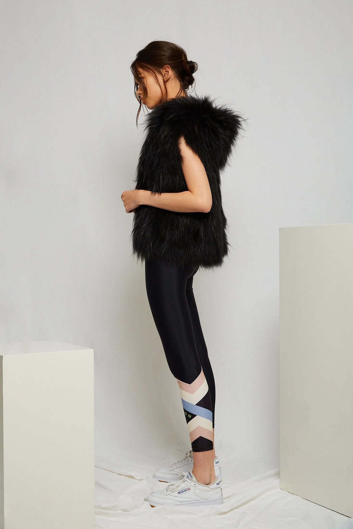 Alba Hooded Fur Vest in Onyx