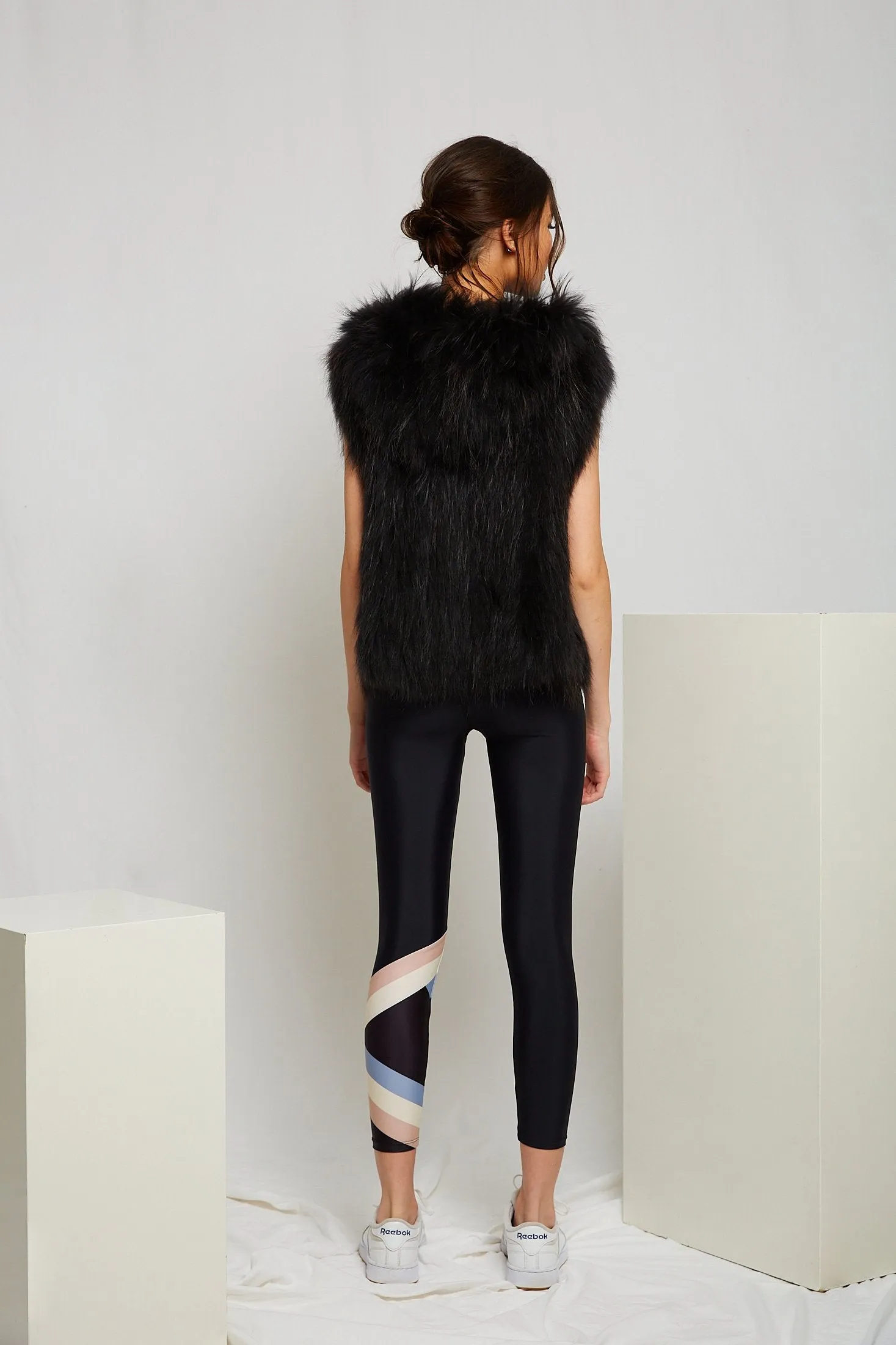 Alba Hooded Fur Vest in Onyx