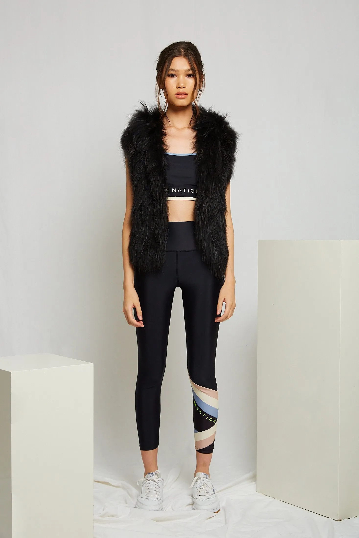 Alba Hooded Fur Vest in Onyx