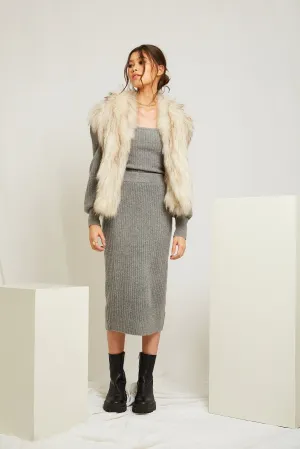 Alba Hooded Fur Vest in Snow with Flecks