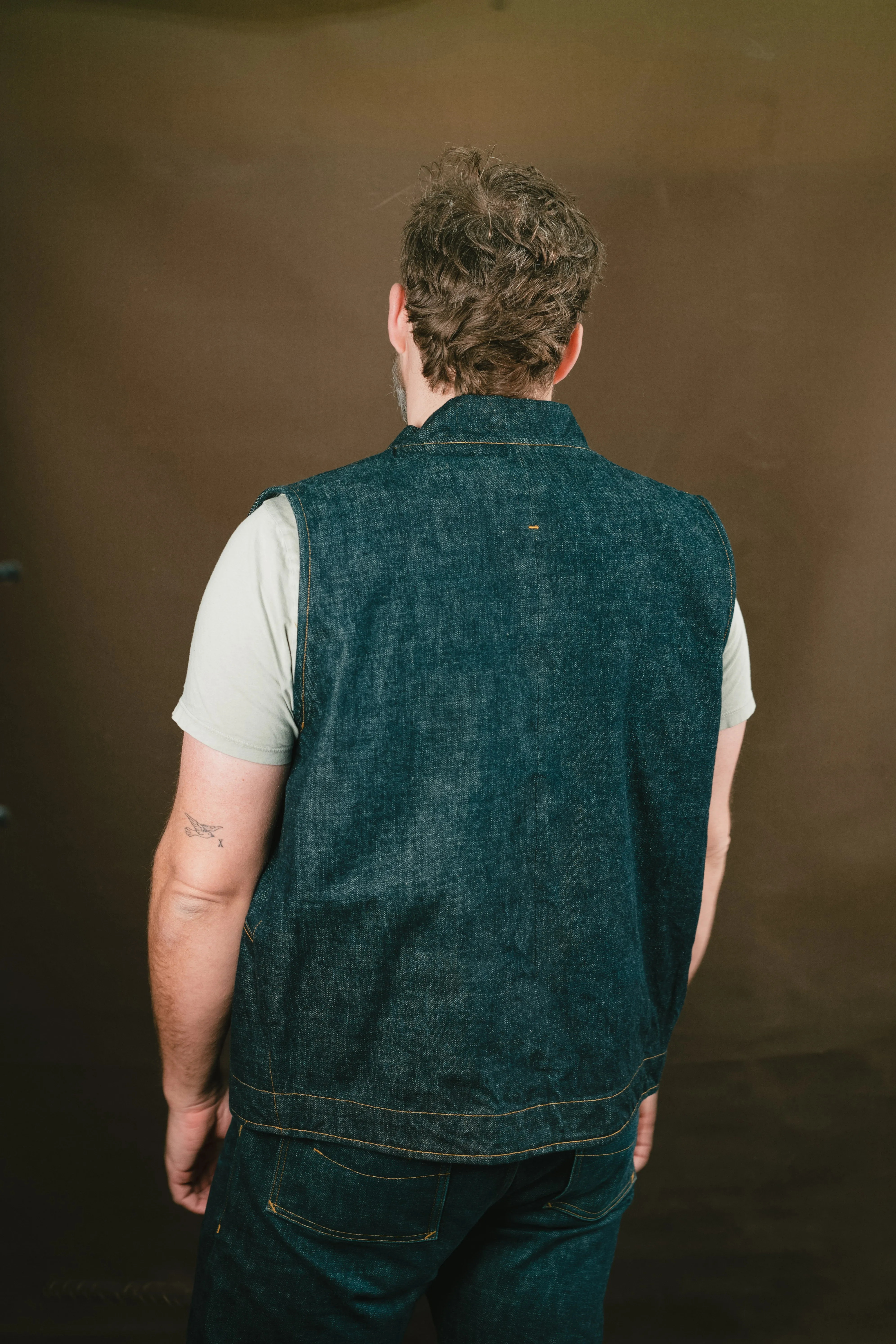 Ansel Vest - Rinsed Kuroki Slubtdot Selvedge Denim - One Off - Large