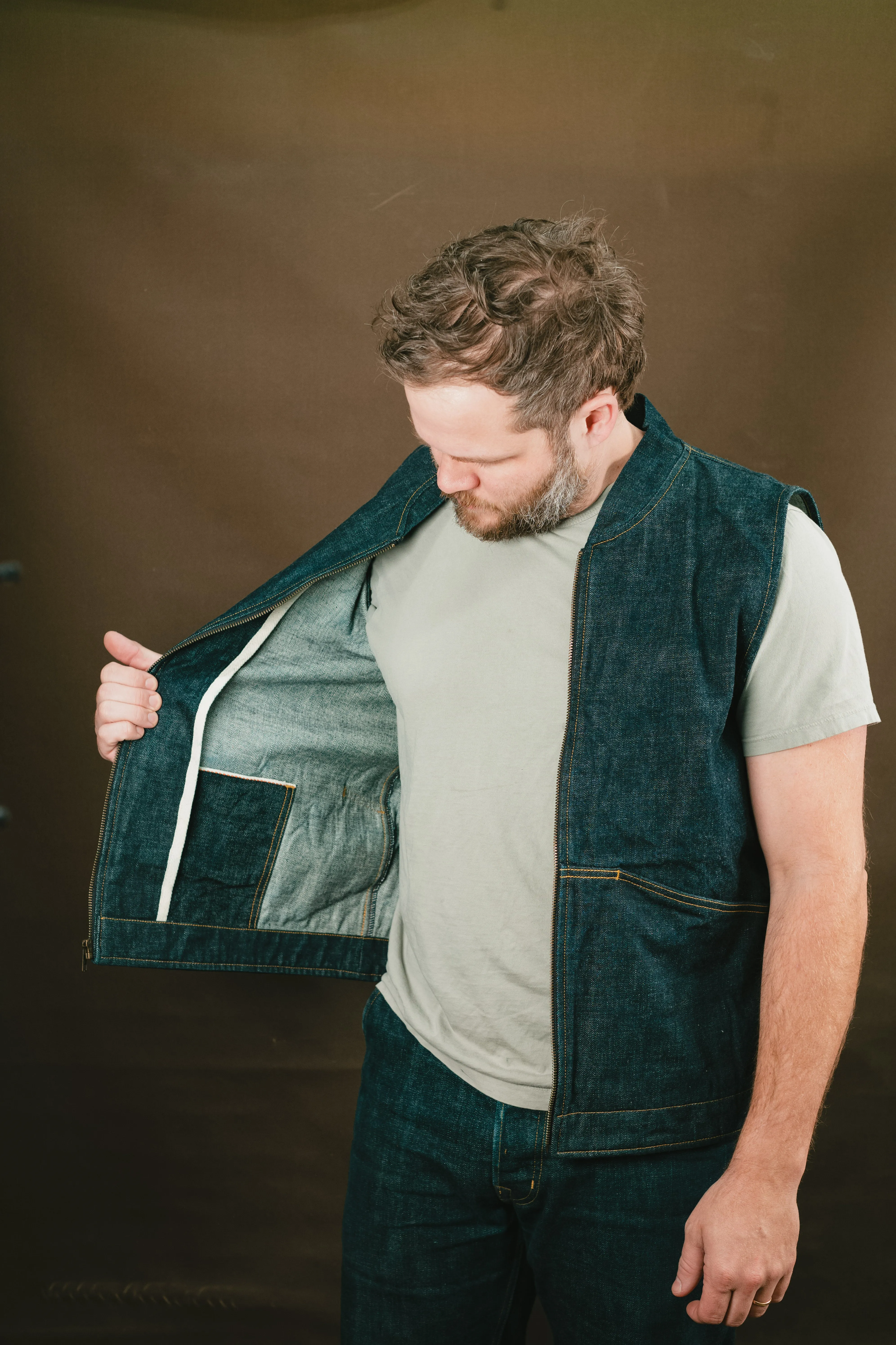 Ansel Vest - Rinsed Kuroki Slubtdot Selvedge Denim - One Off - Large