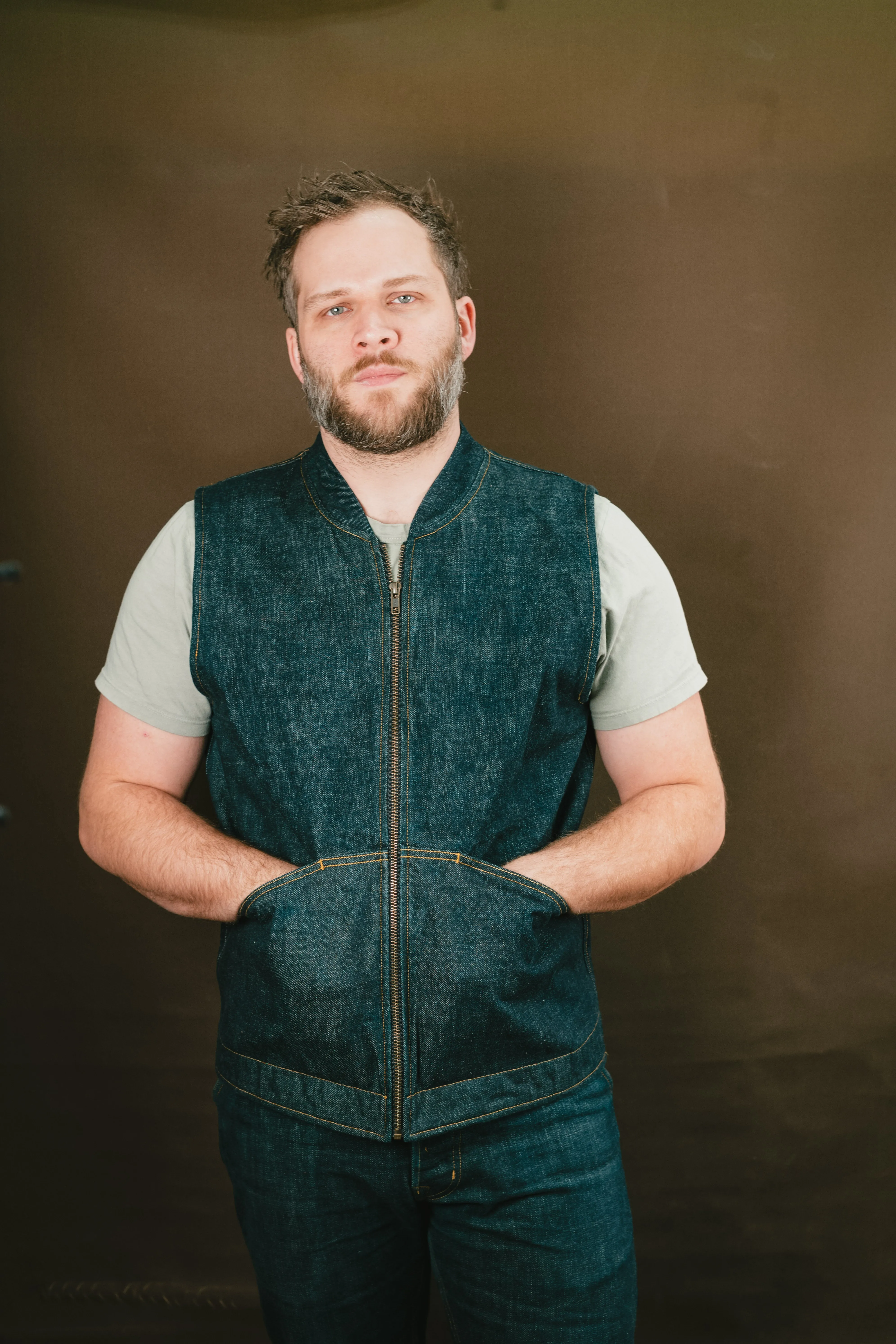 Ansel Vest - Rinsed Kuroki Slubtdot Selvedge Denim - One Off - Large