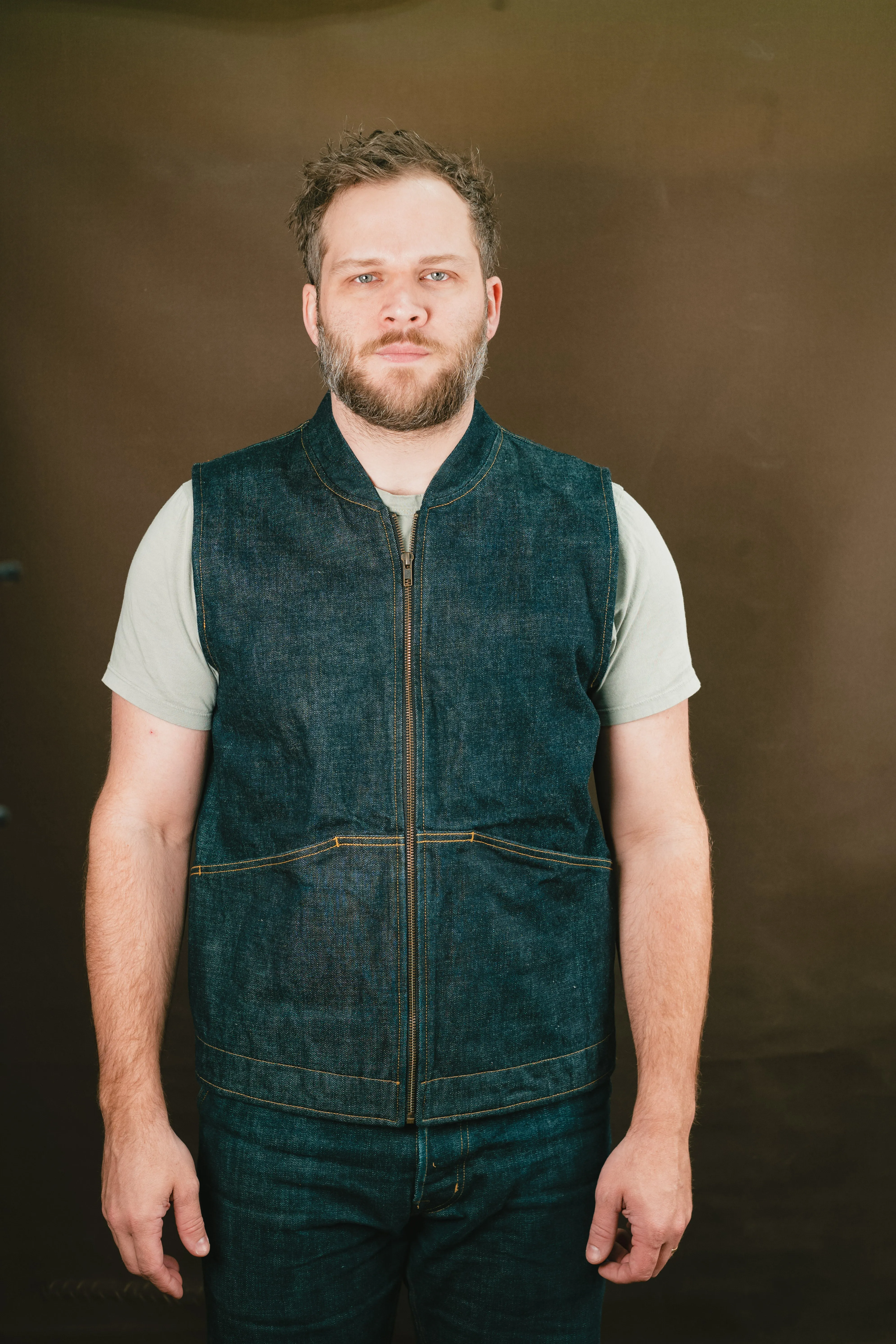 Ansel Vest - Rinsed Kuroki Slubtdot Selvedge Denim - One Off - Large