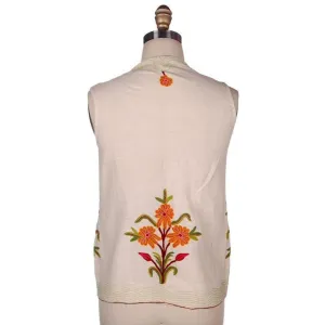 Antique Vest Embroidered Linsey Woolsey Floral 19th Century 34 Bust