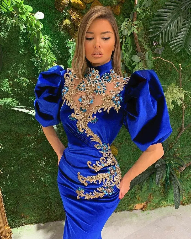 Arabic Mermaid Evening Dress Beads Side Split Evening Dress
