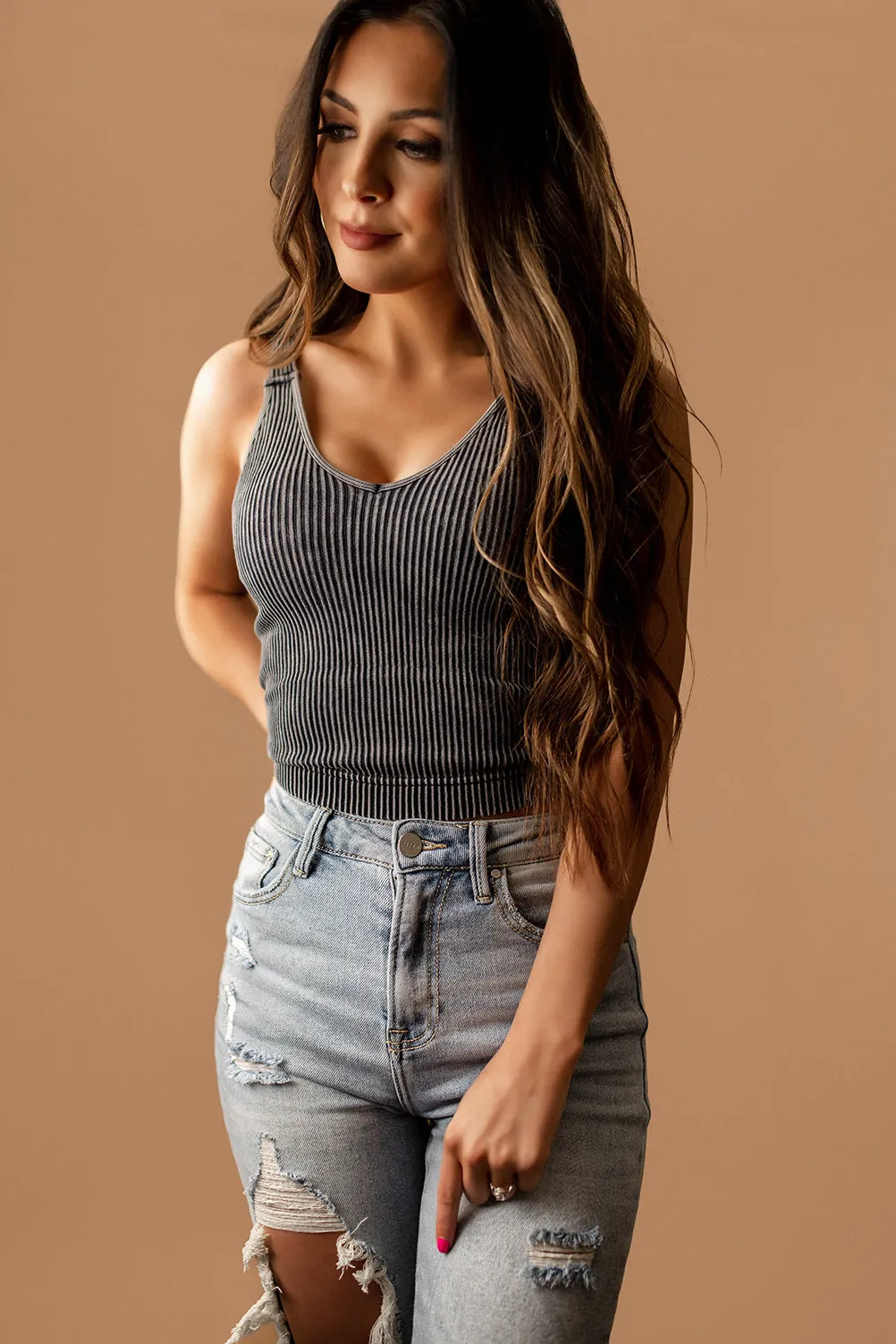 Aria Washed Ribbed Padded Tank (Neon Fuschia) | FINAL SALE