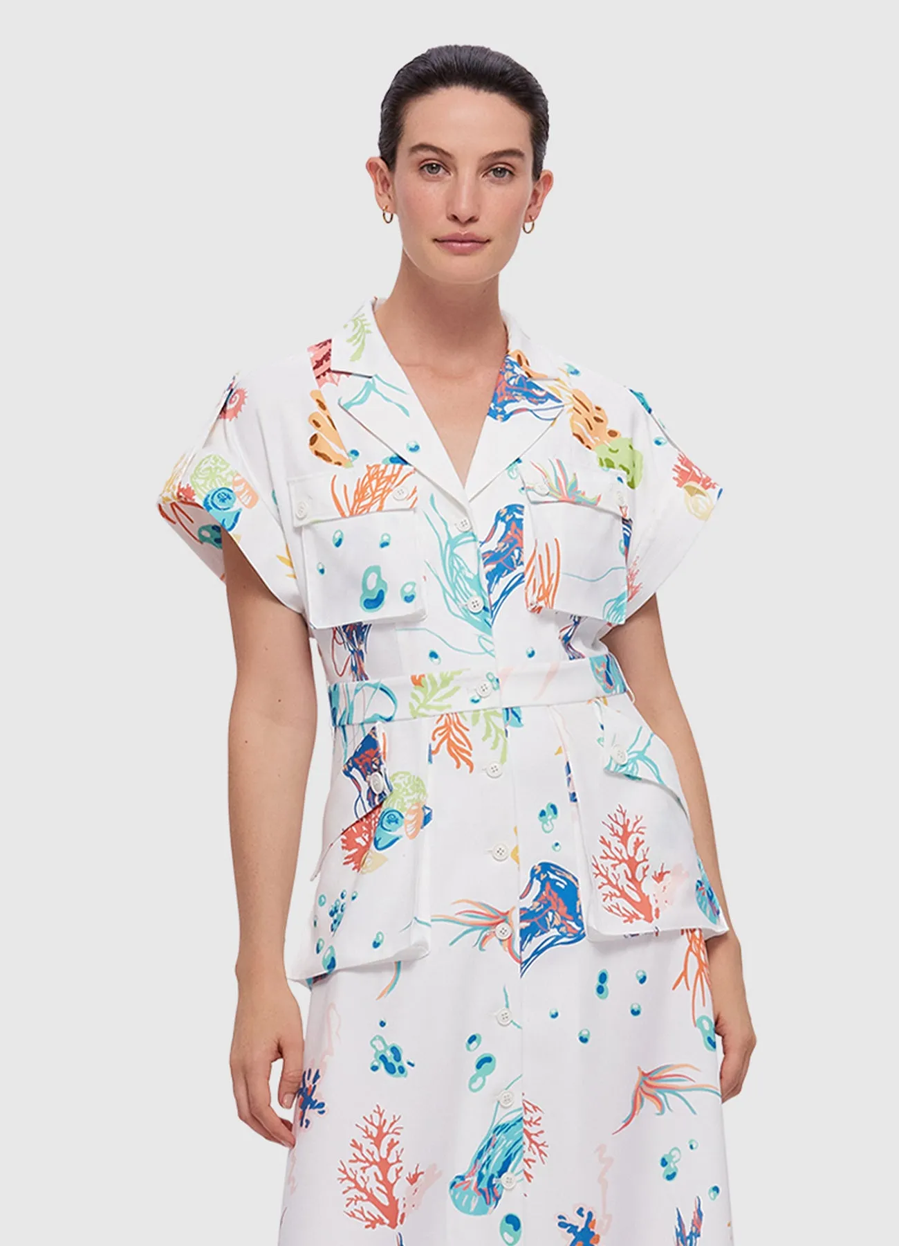 Audrey Pocket Shirt Midi Dress - Twilight Print in White