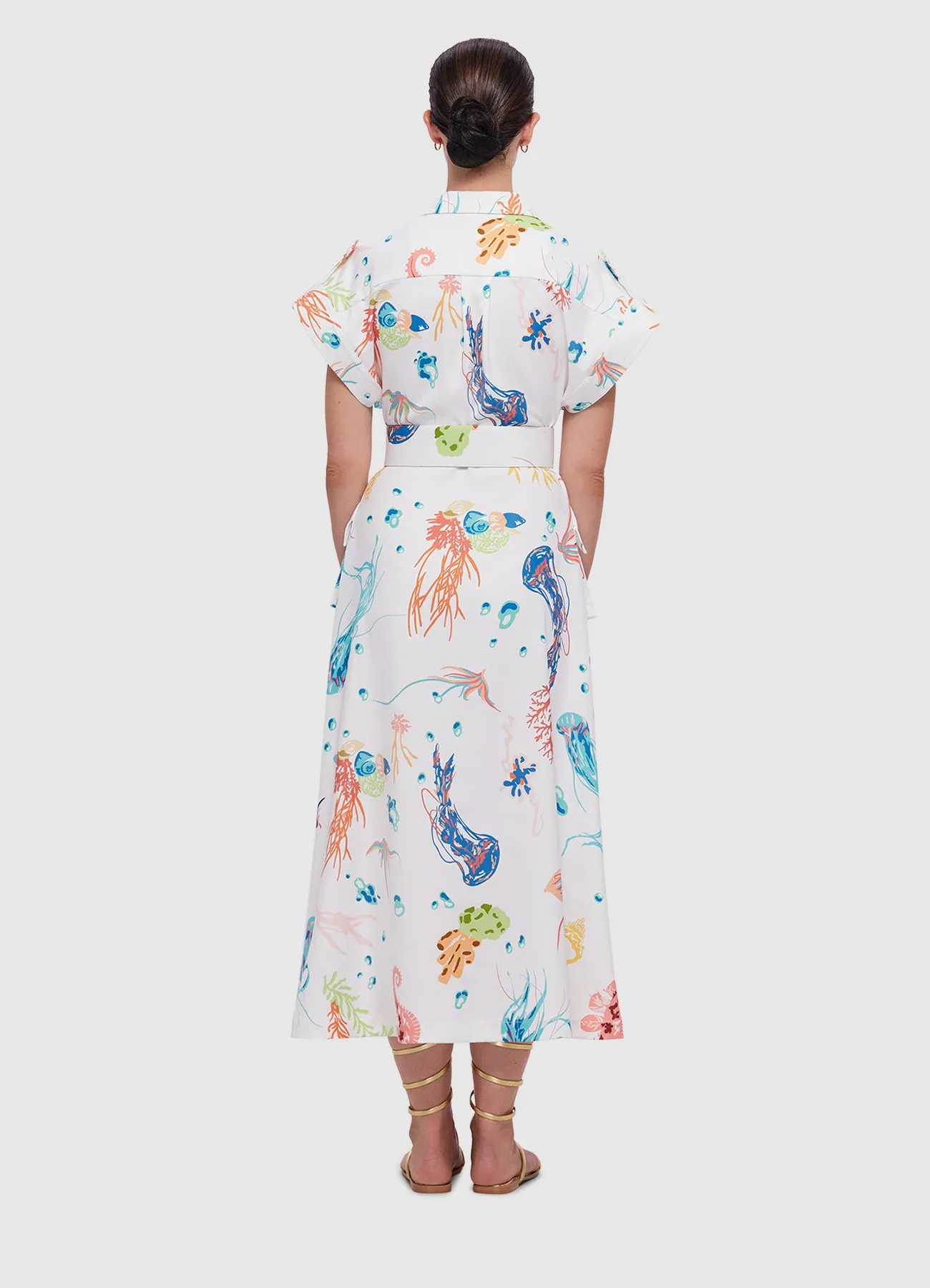 Audrey Pocket Shirt Midi Dress - Twilight Print in White