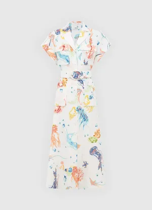 Audrey Pocket Shirt Midi Dress - Twilight Print in White