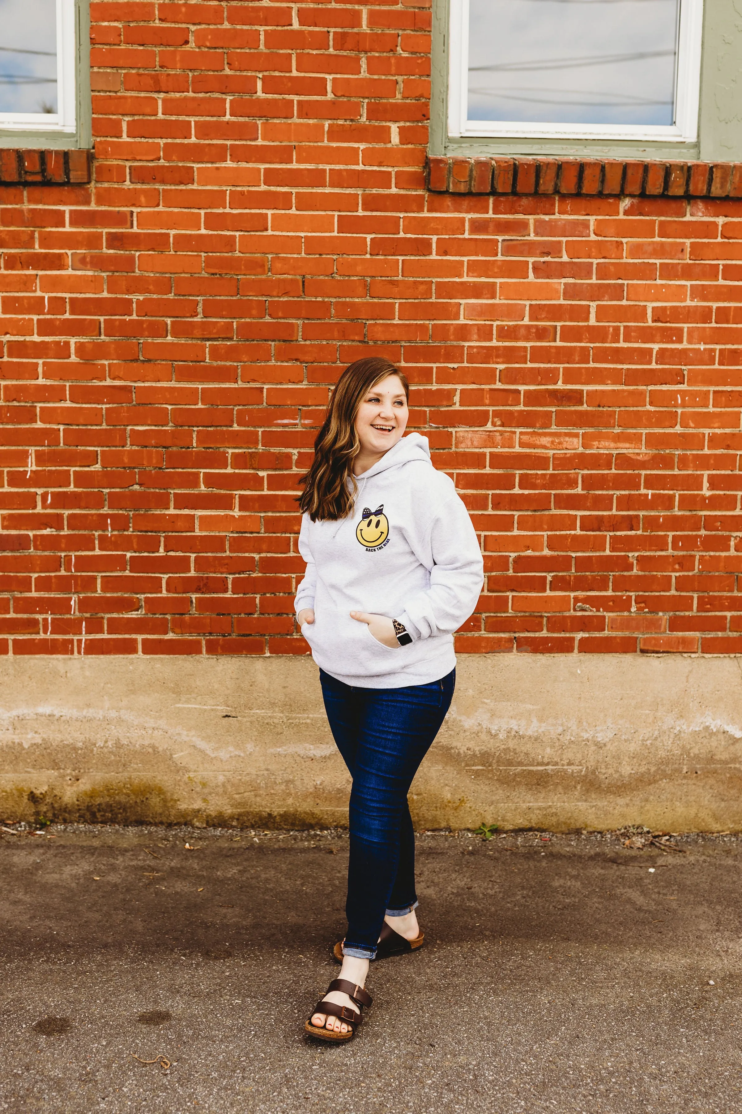 Back The Blue Happy Face © Pocket Print Unisex Hoodie