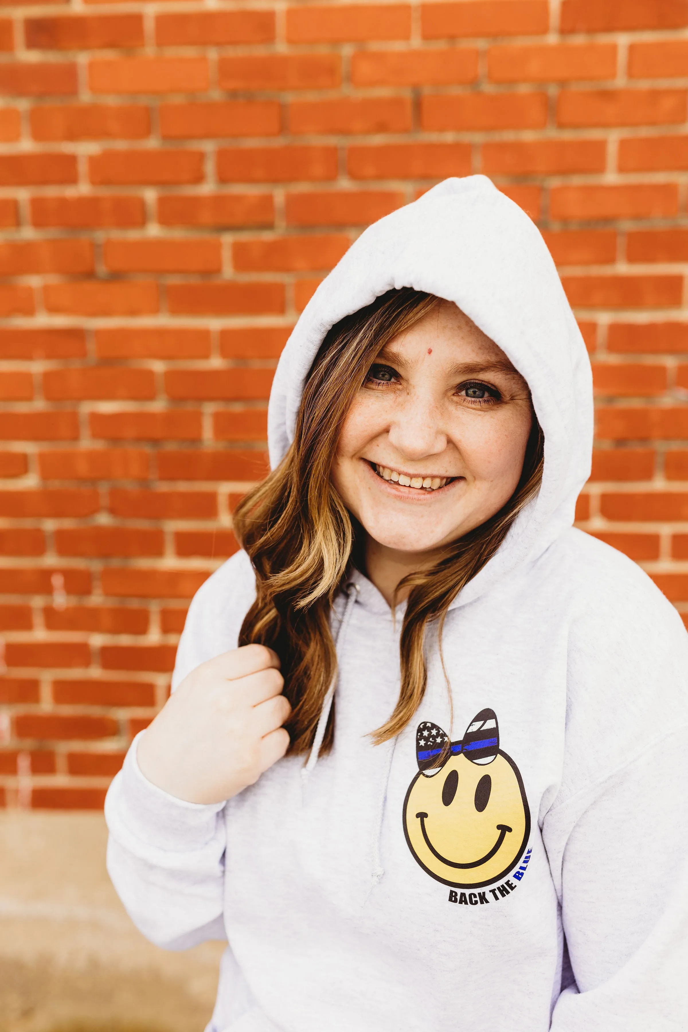 Back The Blue Happy Face © Pocket Print Unisex Hoodie