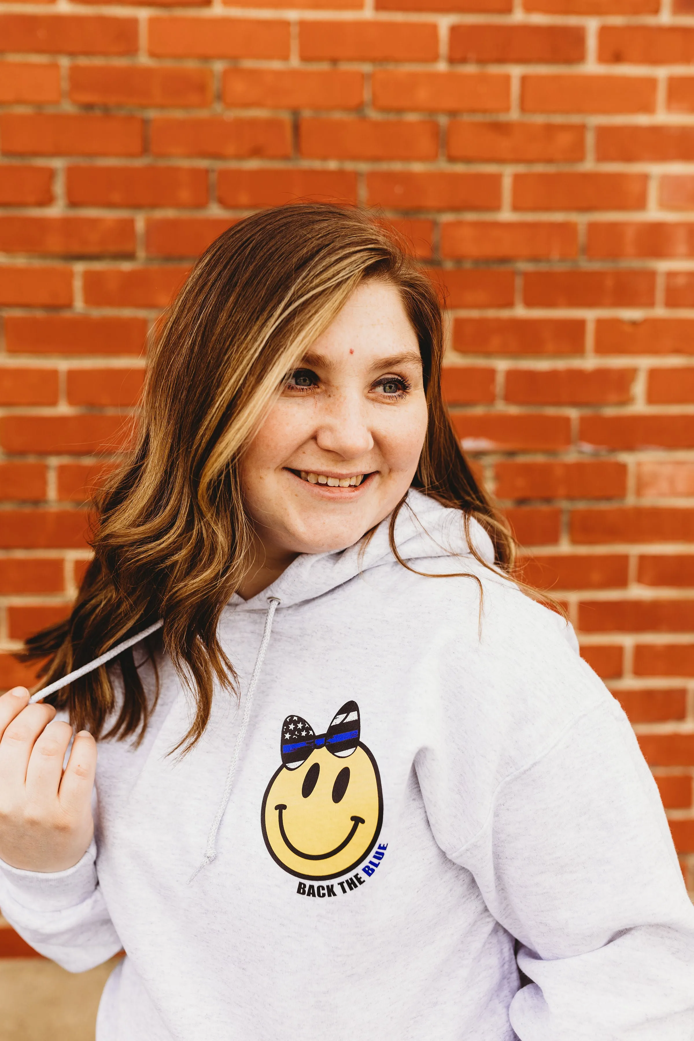 Back The Blue Happy Face © Pocket Print Unisex Hoodie