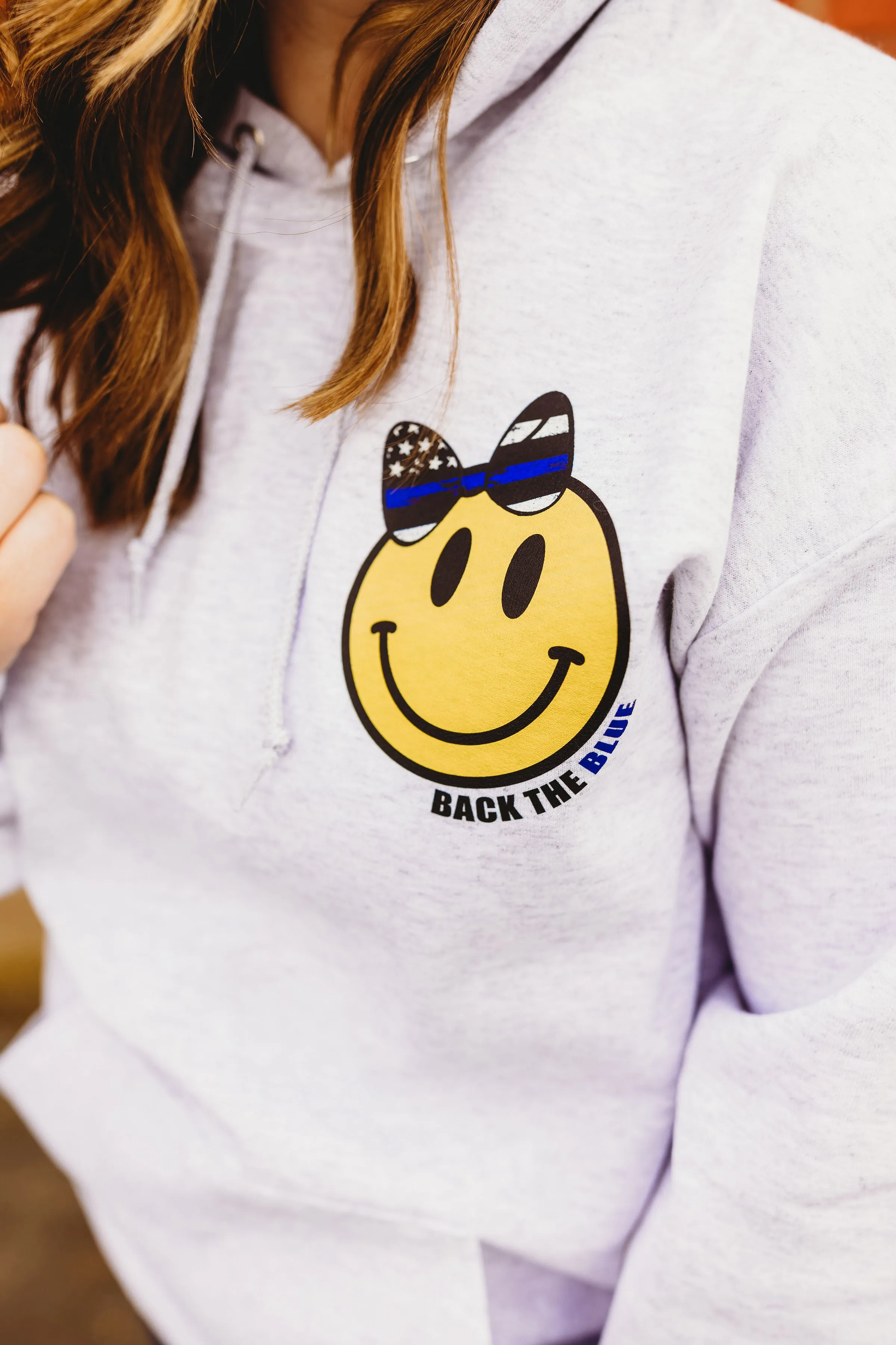 Back The Blue Happy Face © Pocket Print Unisex Hoodie