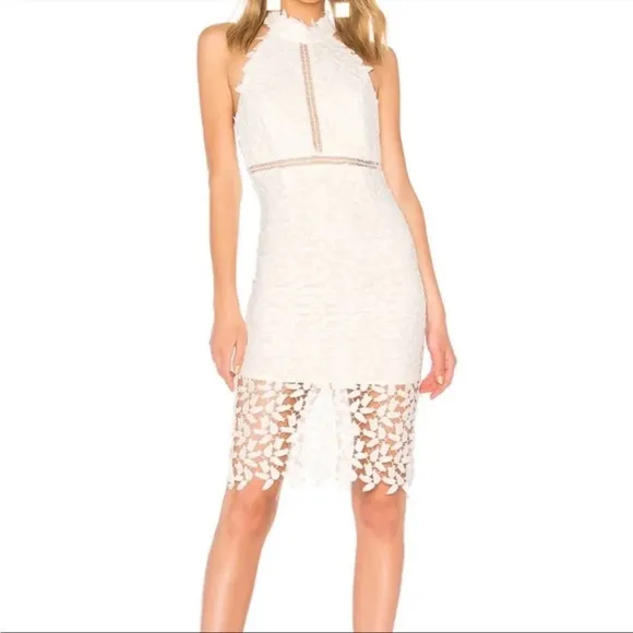 Bardot Gemma White Lace Halter Mini Dress
