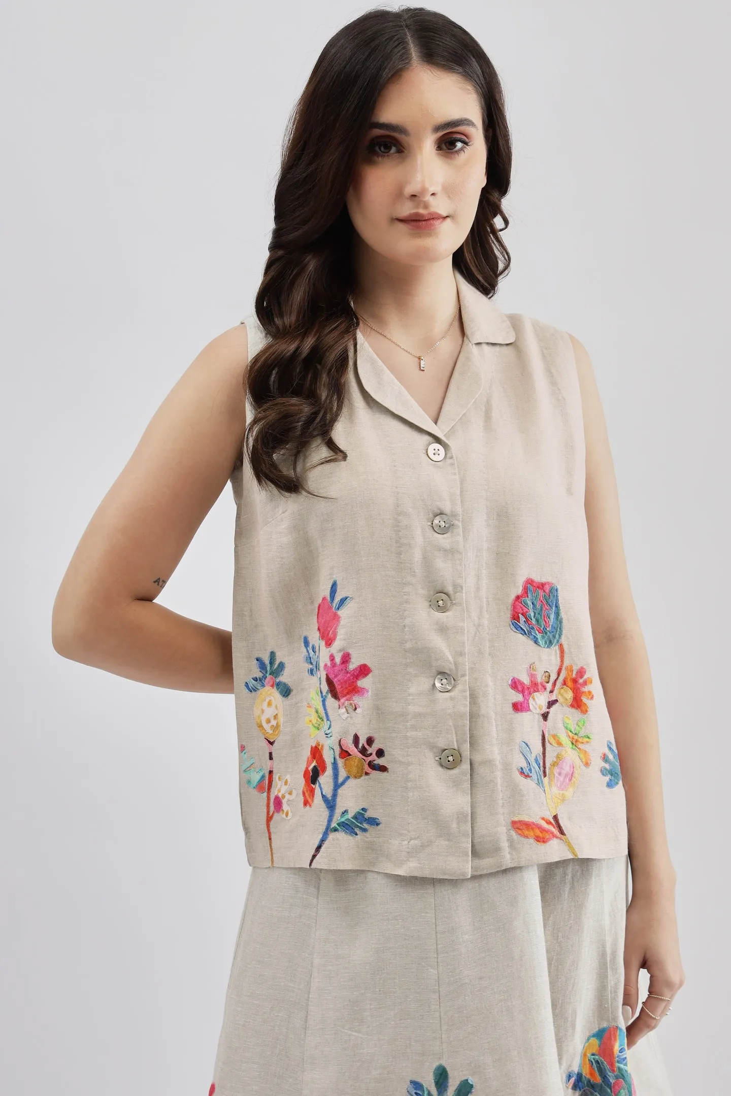 Beige Sleeveless Top