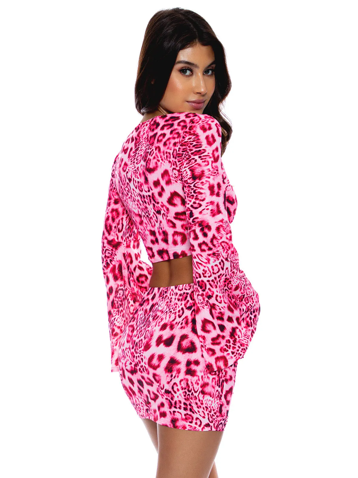 Bell Sleeve Scrunched crop-Scrunch Up Mini Skirt ::RET