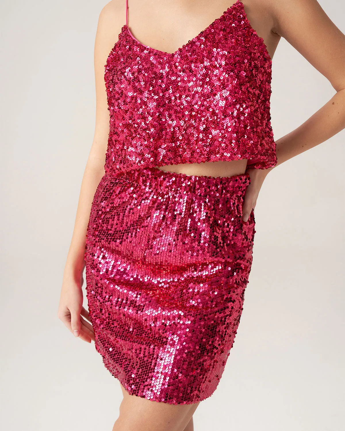 Bettydress-Red Sequin Cropped Cami Top
