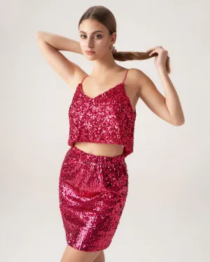 Bettydress-Red Sequin Cropped Cami Top