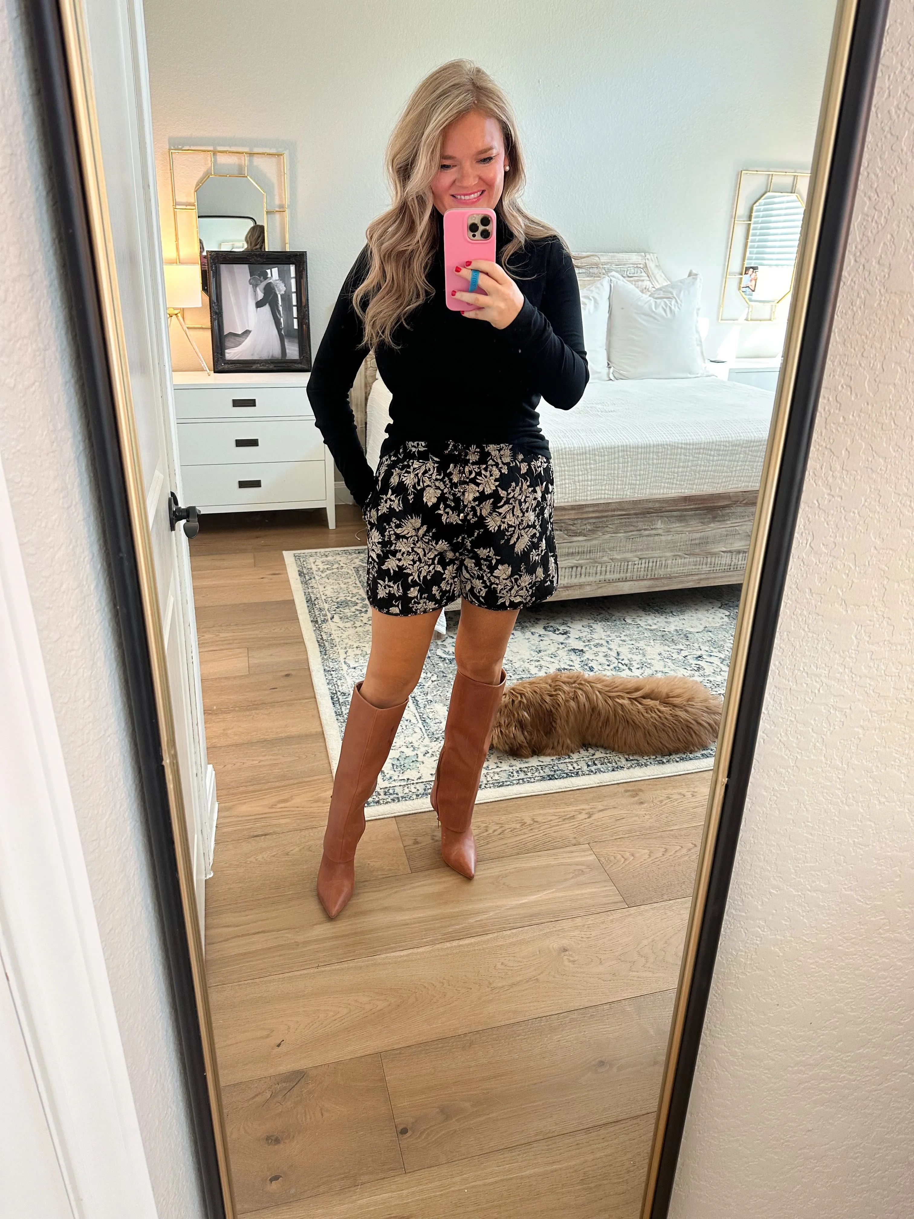 Black Quilted Floral Shorts