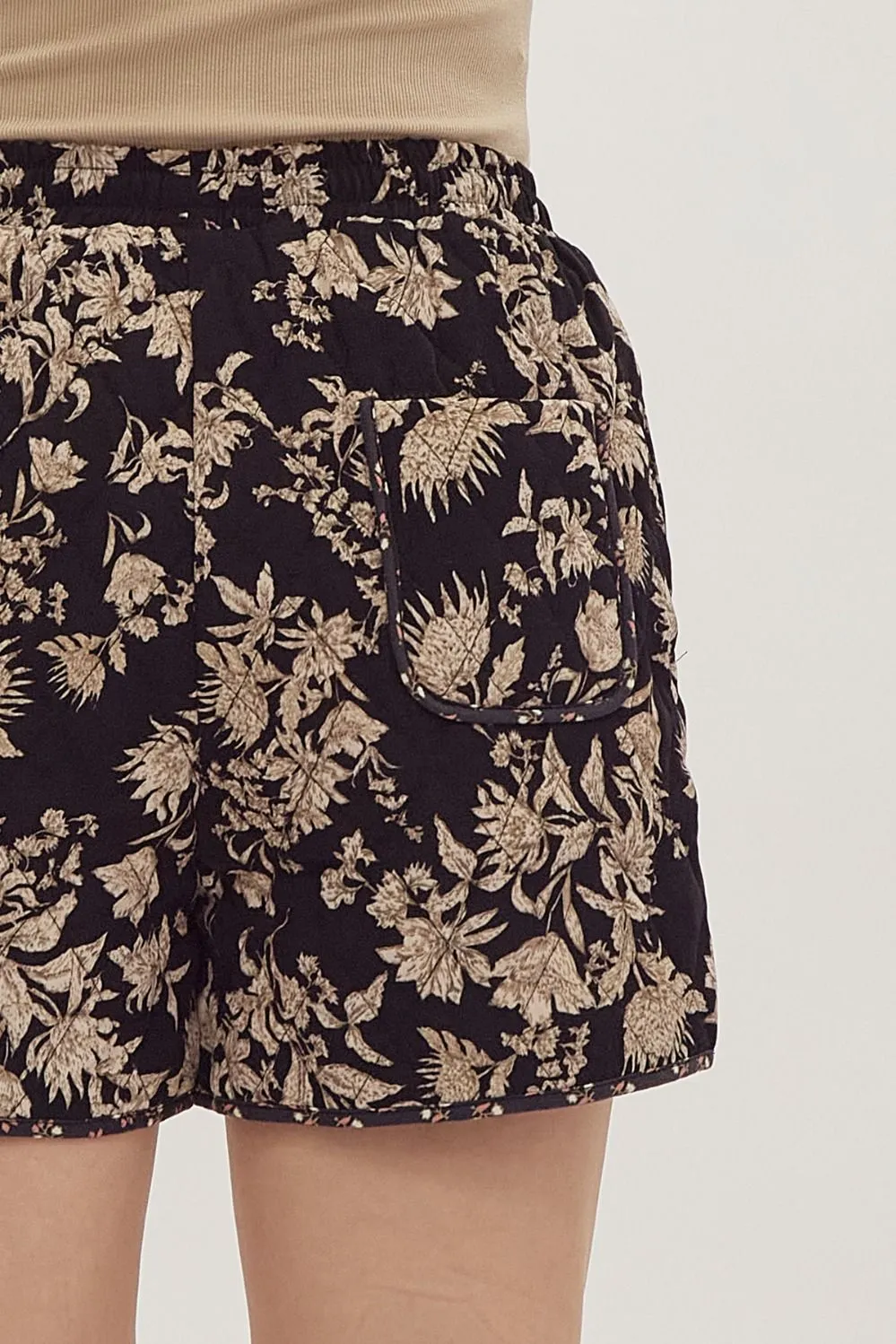Black Quilted Floral Shorts