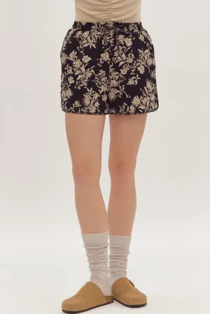 Black Quilted Floral Shorts