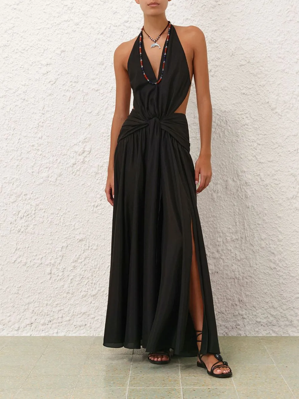 Black Rhiannon Plunge Halter Maxi Dress