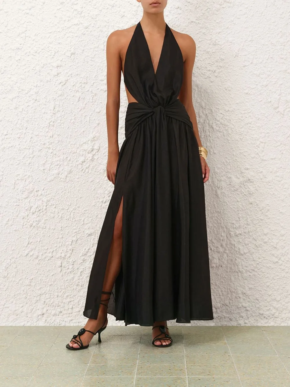 Black Rhiannon Plunge Halter Maxi Dress