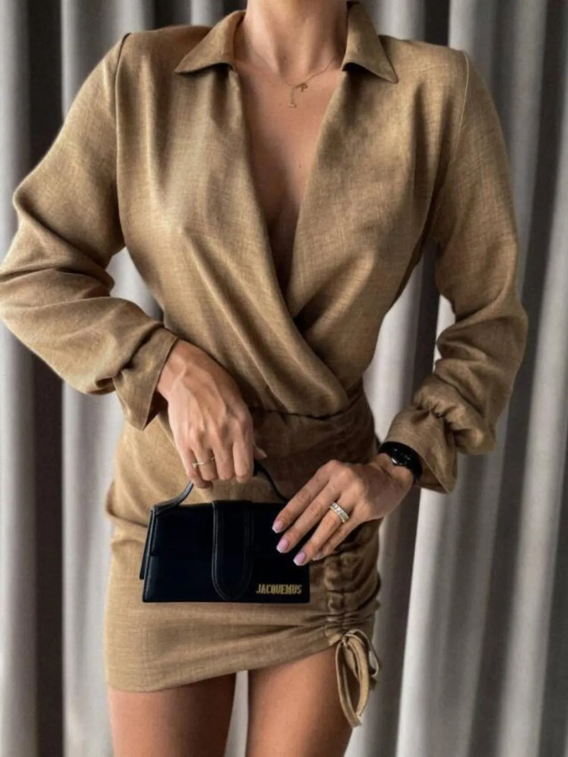 Blake Drawstring Long Sleeve Mini Dress