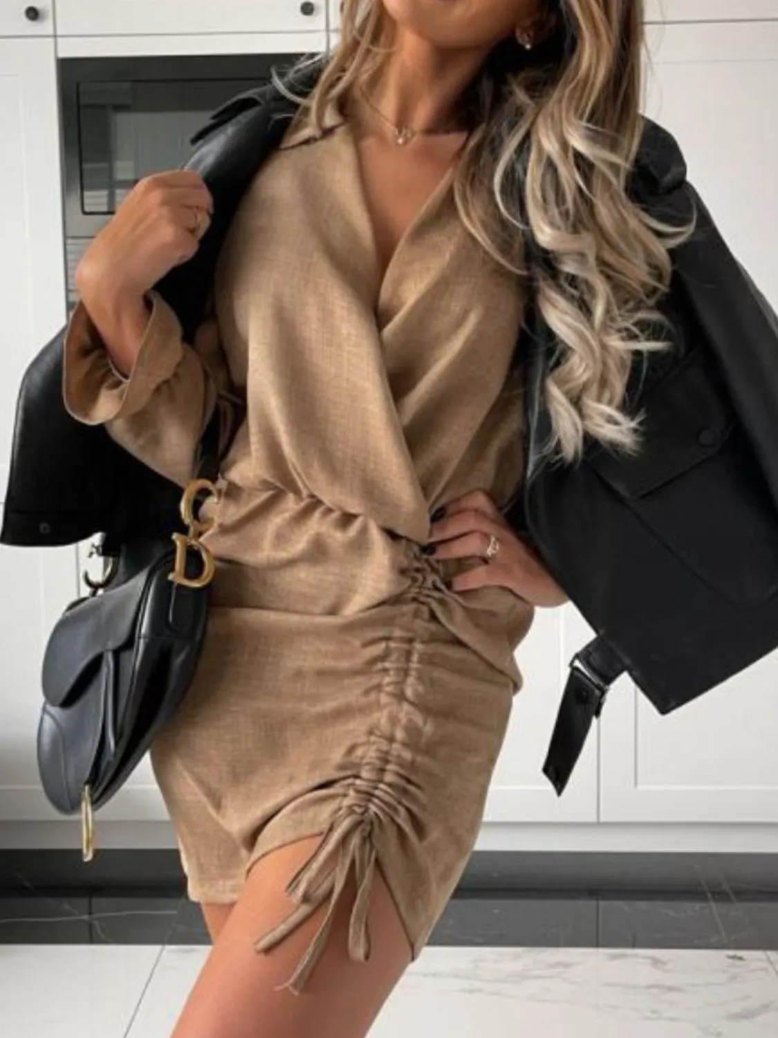 Blake Drawstring Long Sleeve Mini Dress