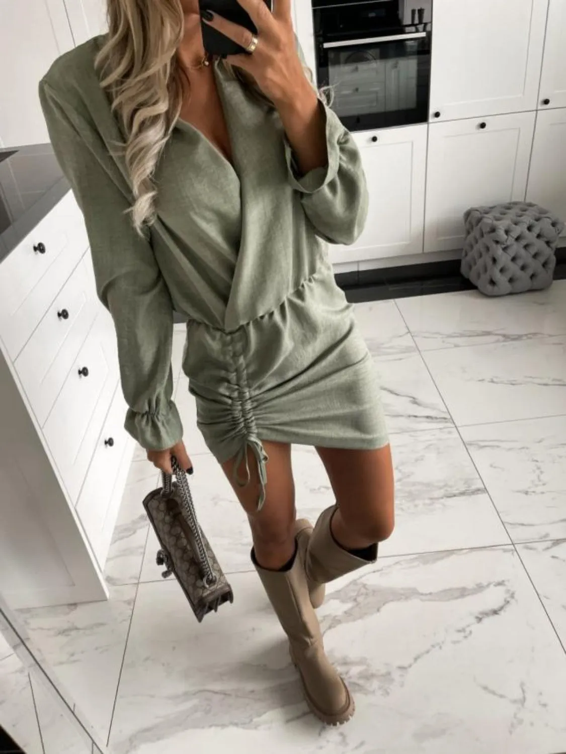 Blake Drawstring Long Sleeve Mini Dress