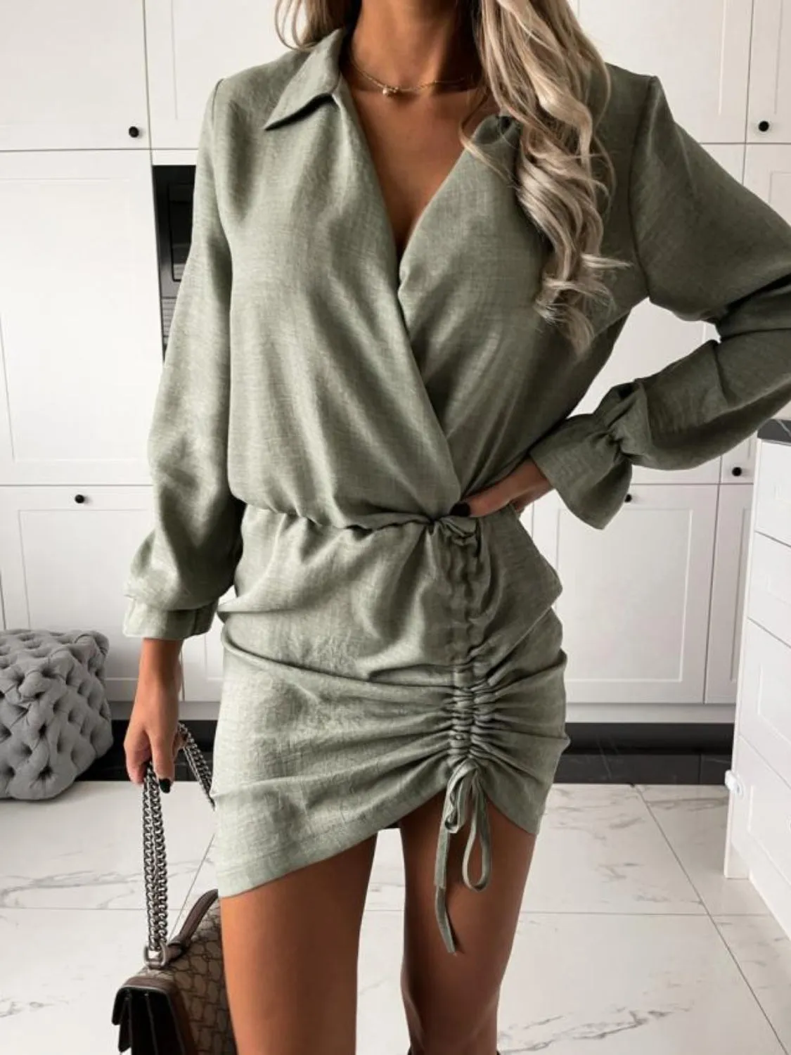 Blake Drawstring Long Sleeve Mini Dress