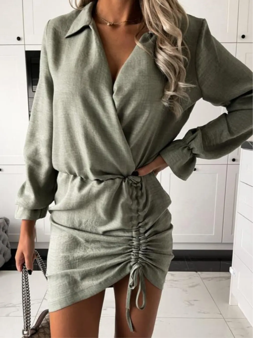 Blake Drawstring Long Sleeve Mini Dress