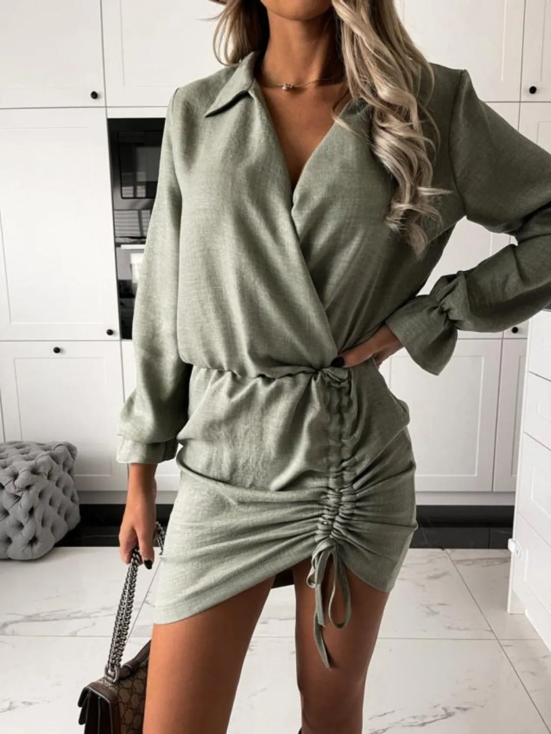 Blake Drawstring Long Sleeve Mini Dress
