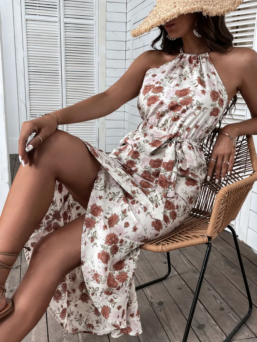 Bonafique Floral Dress - Beige