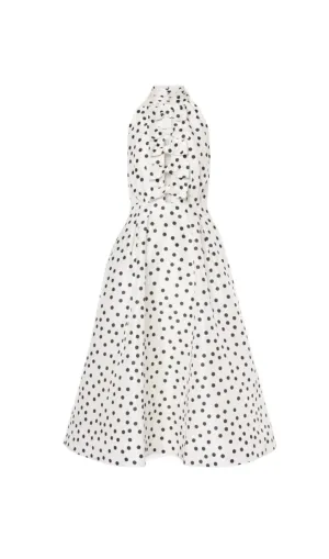 Bow Polka Dot Halter Neck Midi Dress in white