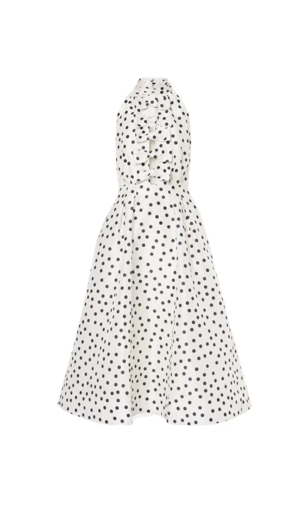 Bow Polka Dot Halter Neck Midi Dress in white