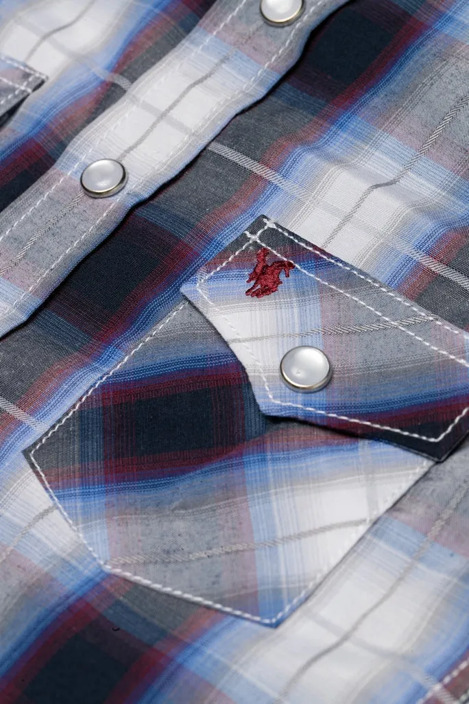 Boy's Western Pearl Snap Button Plaid Shirt -PS400K-470