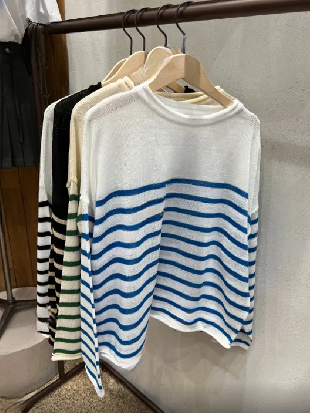 Breathable  Inter-seasonal Stripe Knit Top