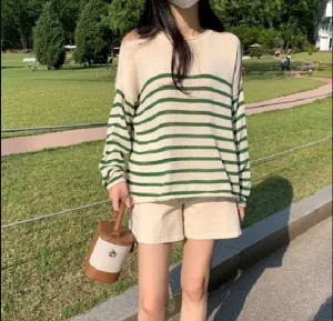 Breathable  Inter-seasonal Stripe Knit Top