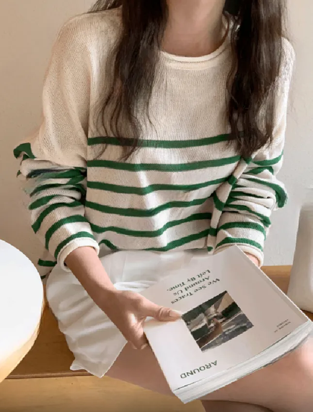 Breathable  Inter-seasonal Stripe Knit Top